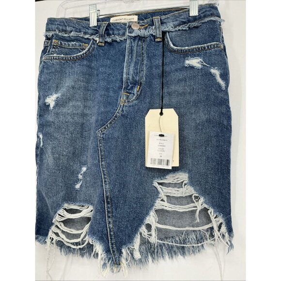Current Elliot The Playmate In Color illusion Blue Distressed Denim Skirt Sz 25 - Picture 3 of 7